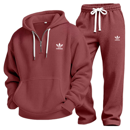 Aldren Waffle-Knit Performance Hoodie and Jogger Tracksuit Set