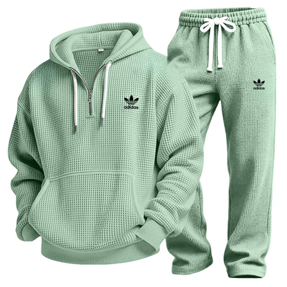 Aldren Waffle-Knit Performance Hoodie and Jogger Tracksuit Set