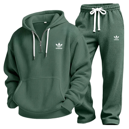 Aldren Waffle-Knit Performance Hoodie and Jogger Tracksuit Set