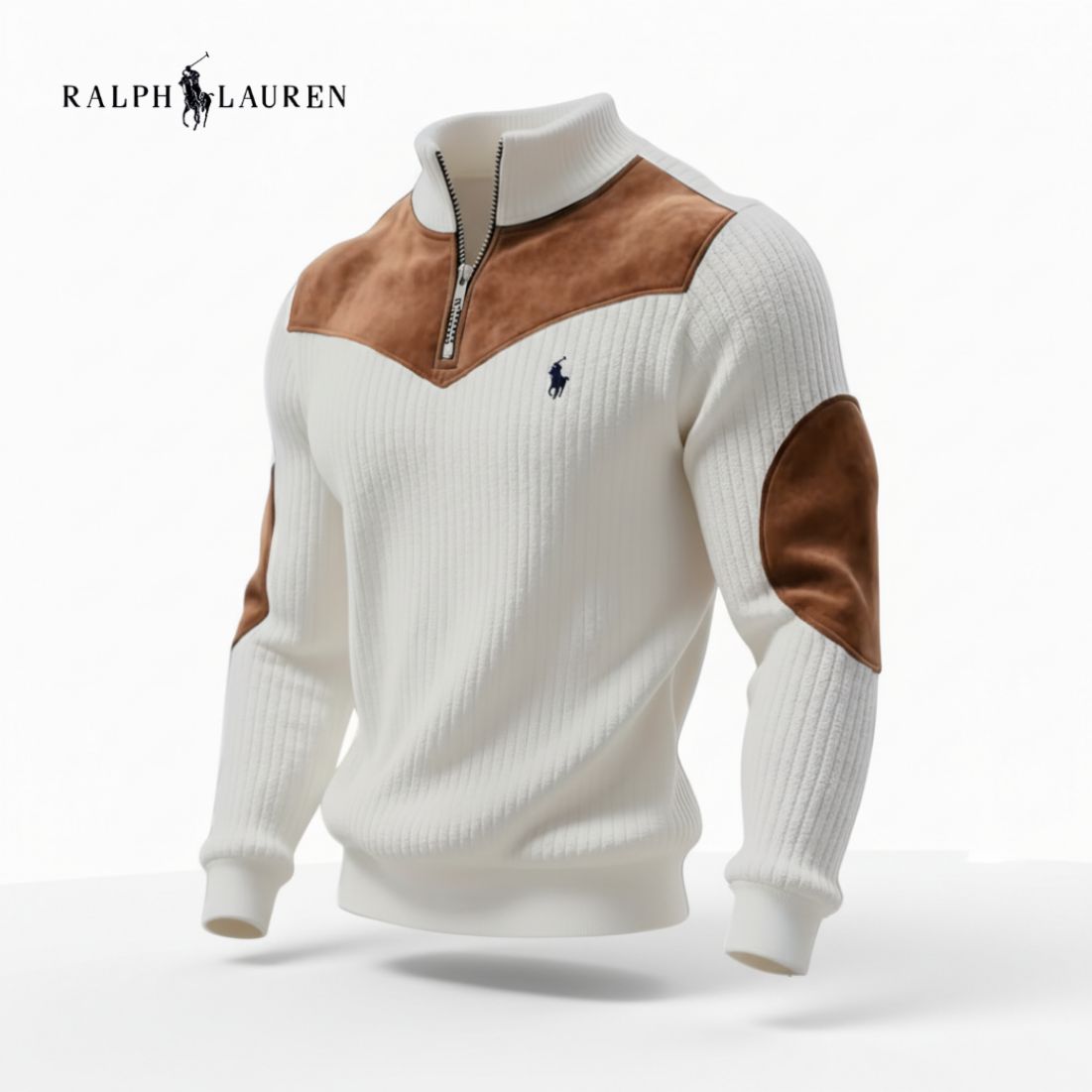 Pull Zippé Côtelé Avec Détails En Daim