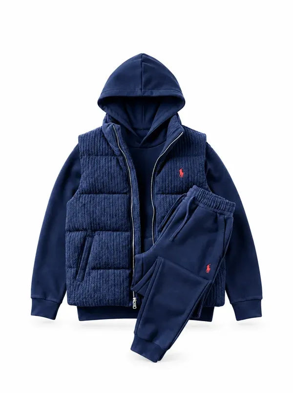 RL | Ensemble de survêtement en polaire en polaire en gilet patrimonial 3 pièces en maille à câbles
